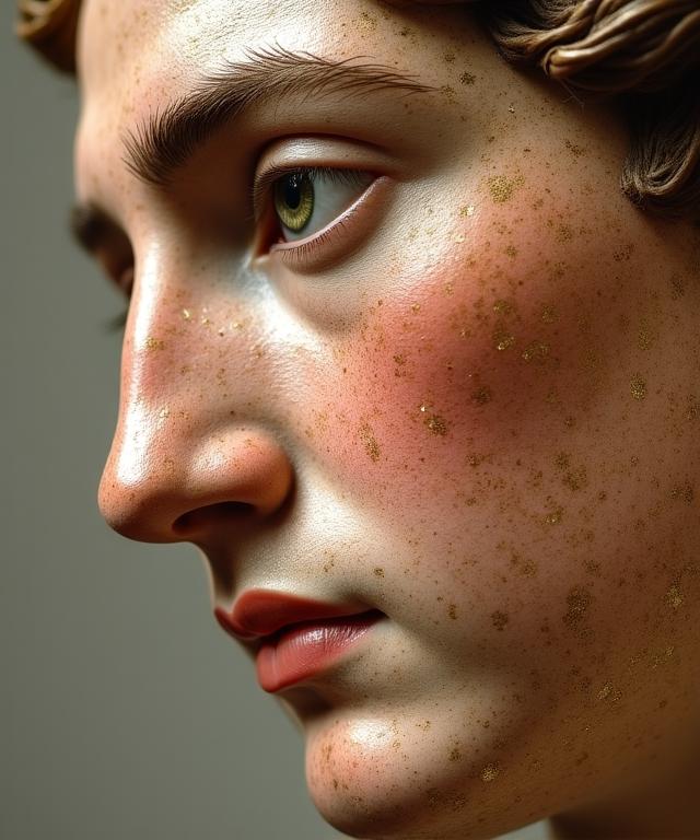 Dettaglio ravvicinato di un affresco raffigurante un volto rinascimentale con colori caldi